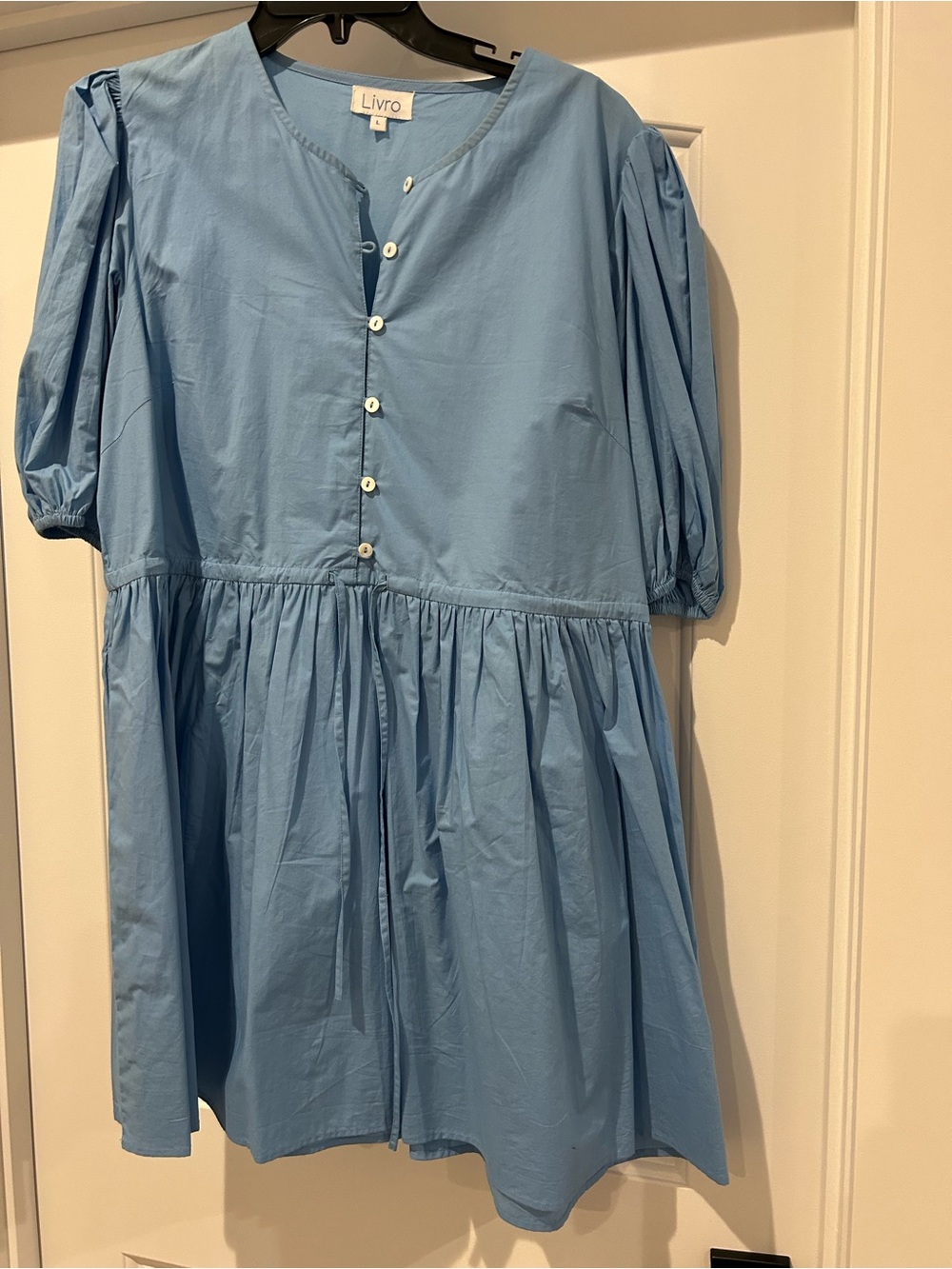 Livro Light Blue Puff Sleeve women’s casual dress